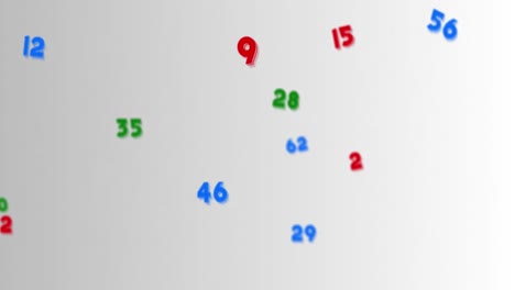 números y símbolos matemáticos múltiples aleatorios y coloridos moviéndose contra un fondo blanco