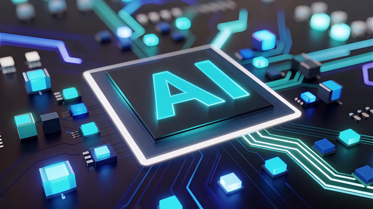 Futuristic AI Chip Motherboard Technology Background 4K