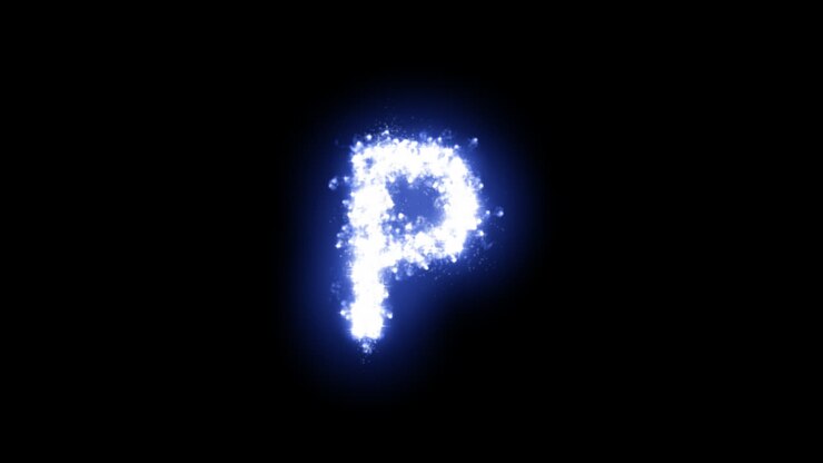 Lettera P luminosa con stelle scintillanti su sfondo trasparente