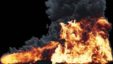 corrientes realistas de fuego con espeso humo negro, similar a un disparo de un lanzallamas, combustible en llamas, escape de un motor de cohete o la llama de un dragón que respira fuego. fuego con canal alfa.