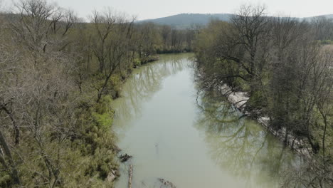aerial shot overhead of a murky green section at west fork white river