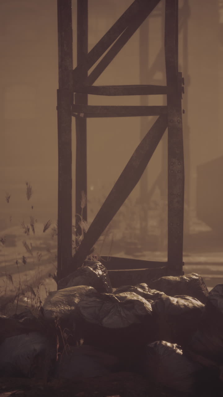 황폐 한, 버려진 지역 에 있는 녹은 금속 구조물 의 근접 사진