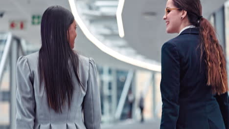 airport, speaking or business people with suitcase