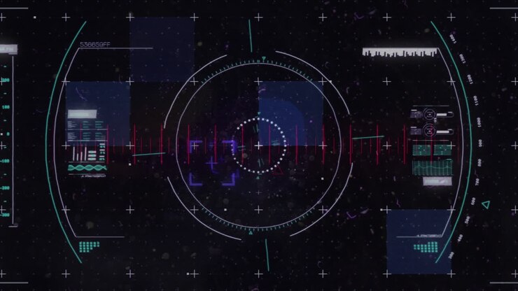 Animation of scope scanning and data processing over squares on black background