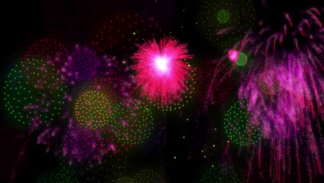 Animation-Von-Formen-Und-Feuerwerk-Auf-Schwarzem-Hintergrund