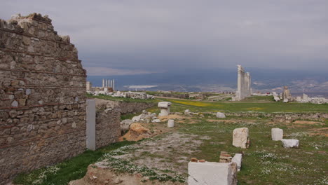 a row of ancient pillars and stone wall in laodicea