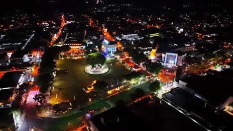 aerial view of magelang city on the evening, night shot of magelang town square.4k drone shot.