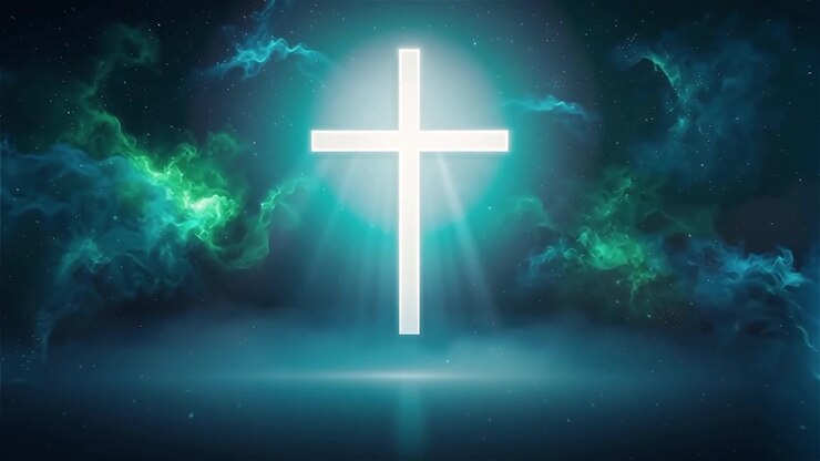 Croce Cristiana Luce Celestiale Sfondo per il Culto.
