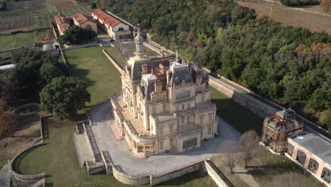 aerial view of an abandoned palace and estate