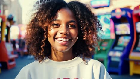 portrait of a smiling young woman with curly hair