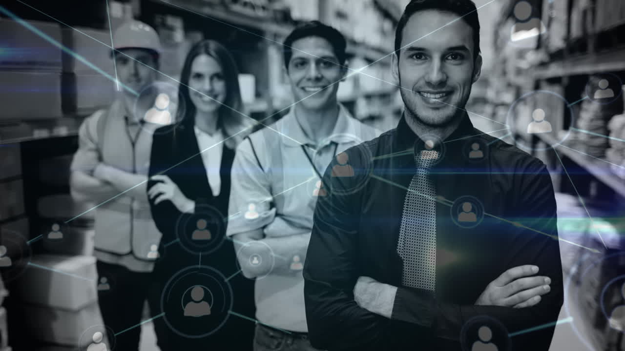 composición del almacén de las personas en el almacén combinada con la animación de las personas conectadas