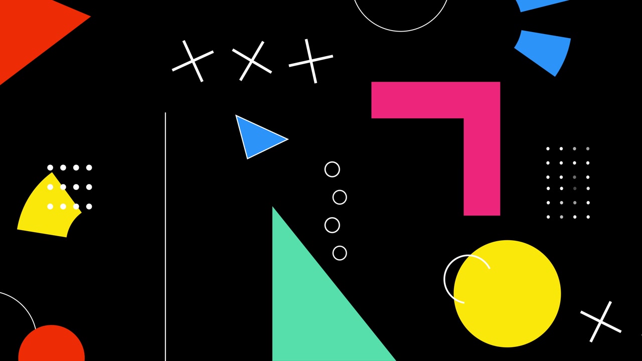 Vibrant Abstract Geometric Shapes Animation on Black Background