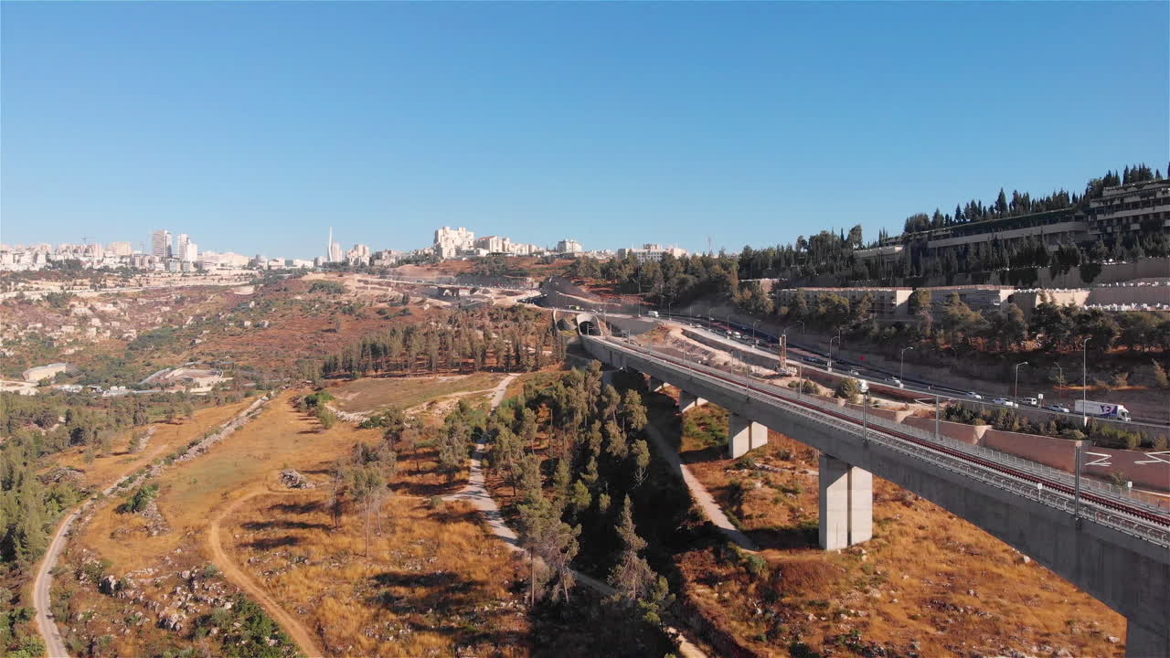 Jerusalem entrance traffic and landscape aerial