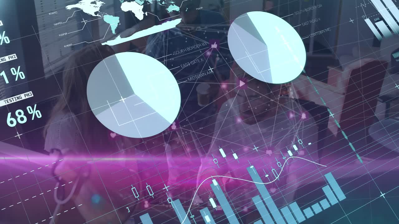animación del procesamiento de datos sobre diversas personas de negocios en la oficina