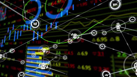 animación del procesamiento de datos financieros a través de una red de conexiones