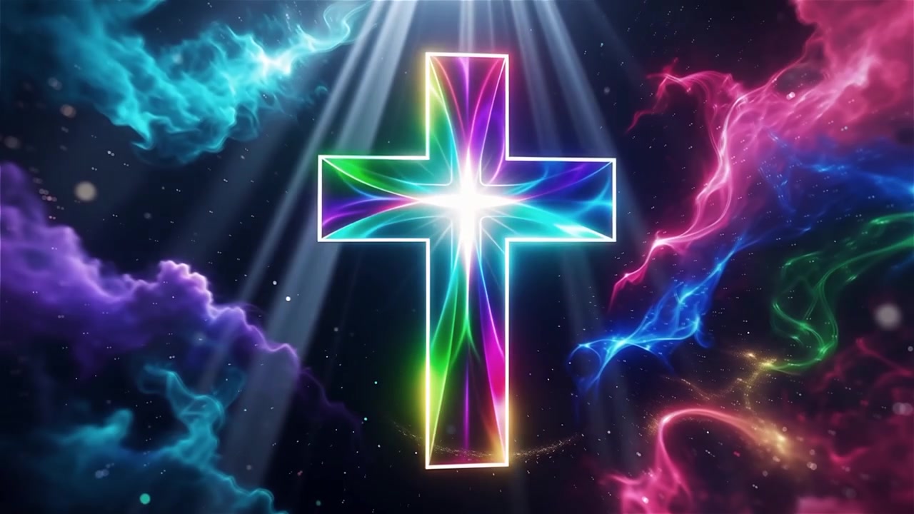 Croce Cristiana Luce Celestiale Sfondo per il Culto.