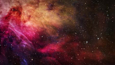 vuelo espacial en bucle exploración del espacio profundo viaje a la nebulosa de orión, nebulosa difusa situada en la vía láctea 4k 3d exploración espacial de bucle a la galaxia de starfield y las nebulosas.