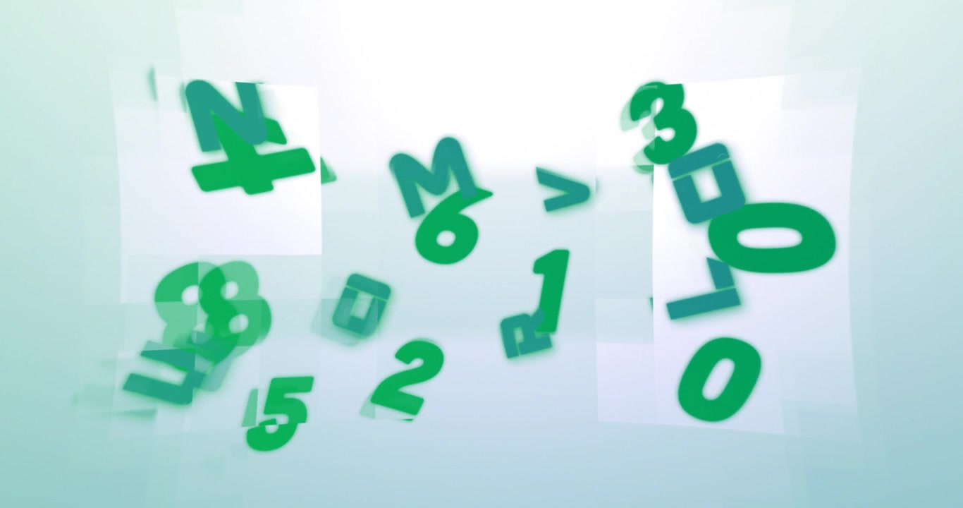 Sfondo astratto in movimento con numeri verdi fluttuanti.