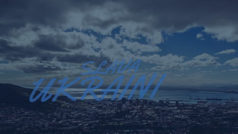 animation of slava ukraini over seascape and beach