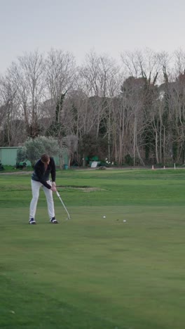 A golfer putting on a green golf course