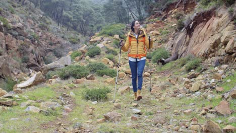 healthy fit young woman outdoors backpacking