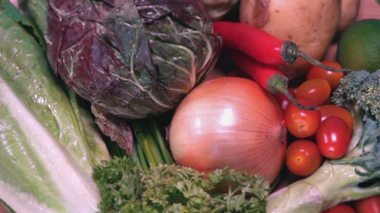 Assortment Of Fresh Vegetables For Salad Rotating