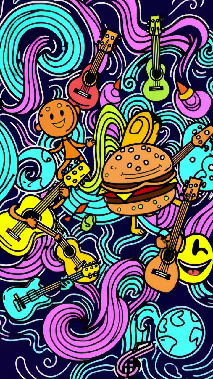 Whimsical Musical Food and Character Art with Guitars