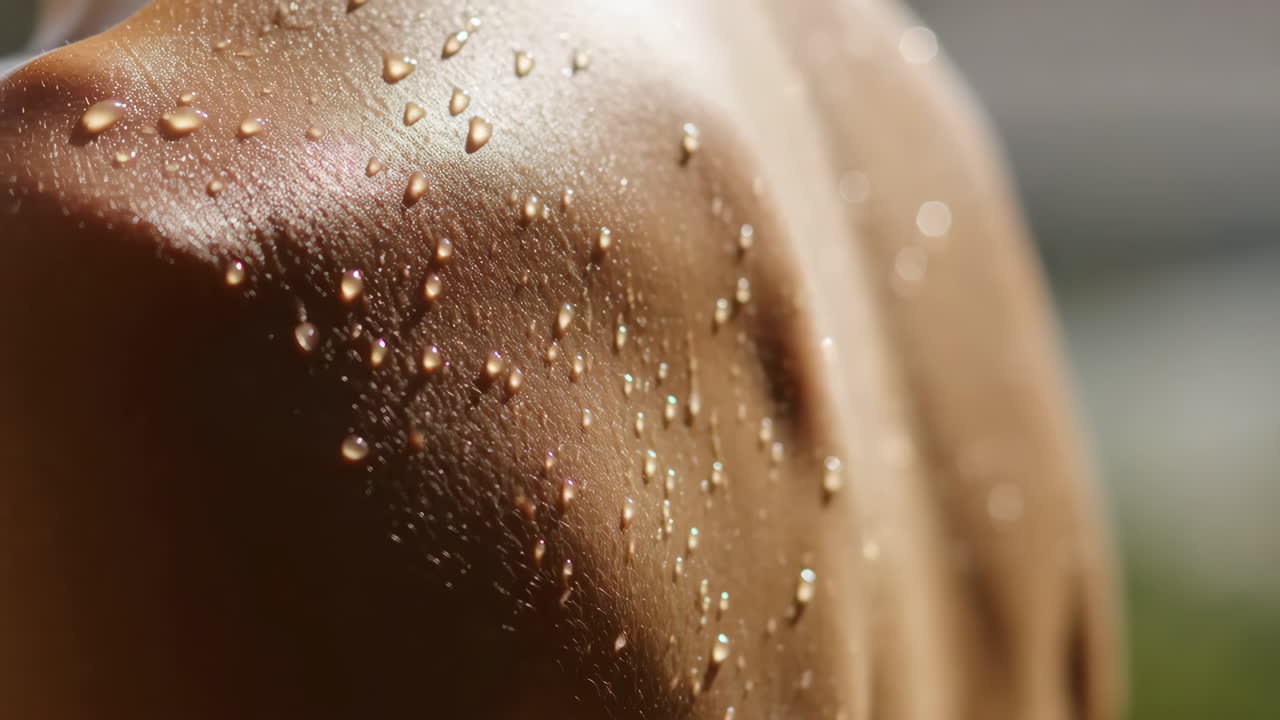 Close-up of Water Droplets on Human Skin