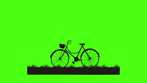 bicycle icon animation with grass road and clouds.