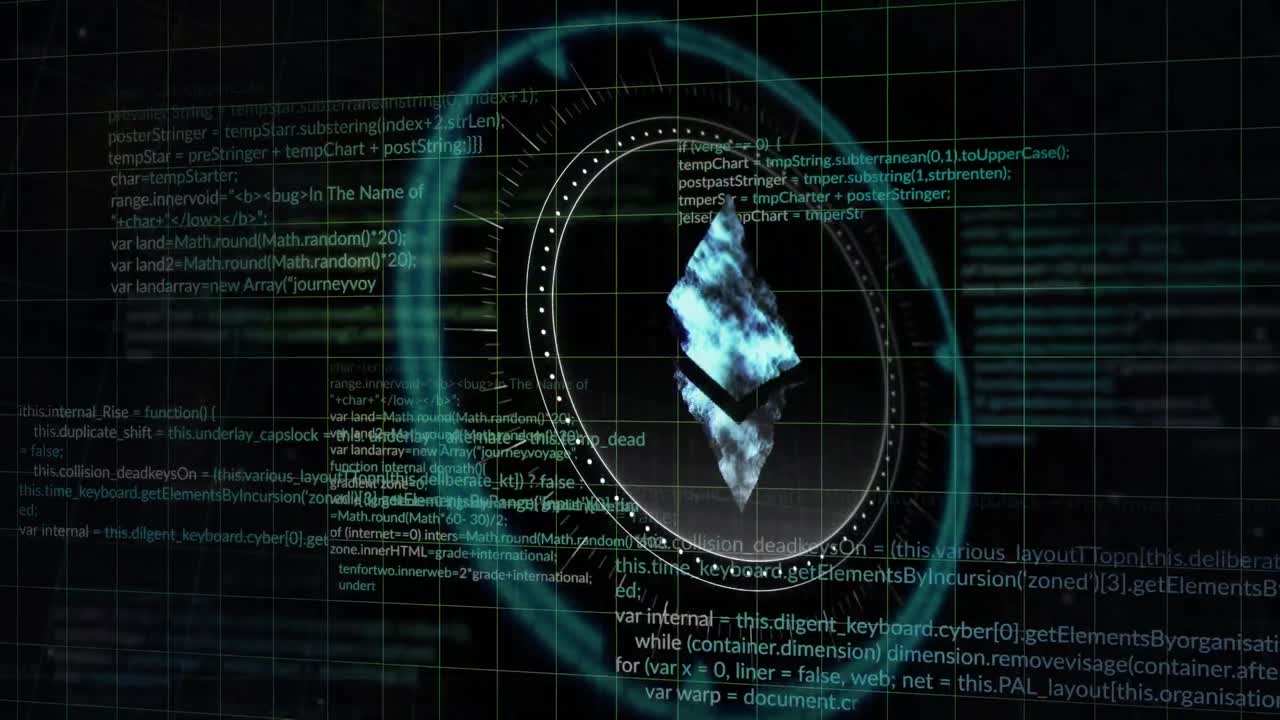 Animation of data processing and shapes over black background