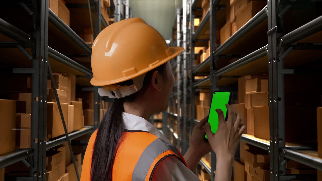 trabajador de almacén que utiliza un dispositivo móvil para la gestión del inventario