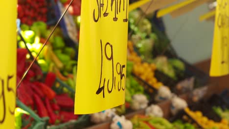 fresh produce market display with price tags
