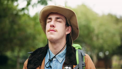 Outdoor,-man-breathing-and-relax-on-a-hike