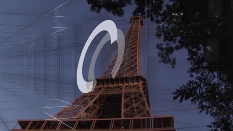 Animation-Der-Finanzdatenverarbeitung-über-Dem-Eiffelturm
