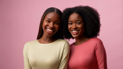 two happy young black women smiling