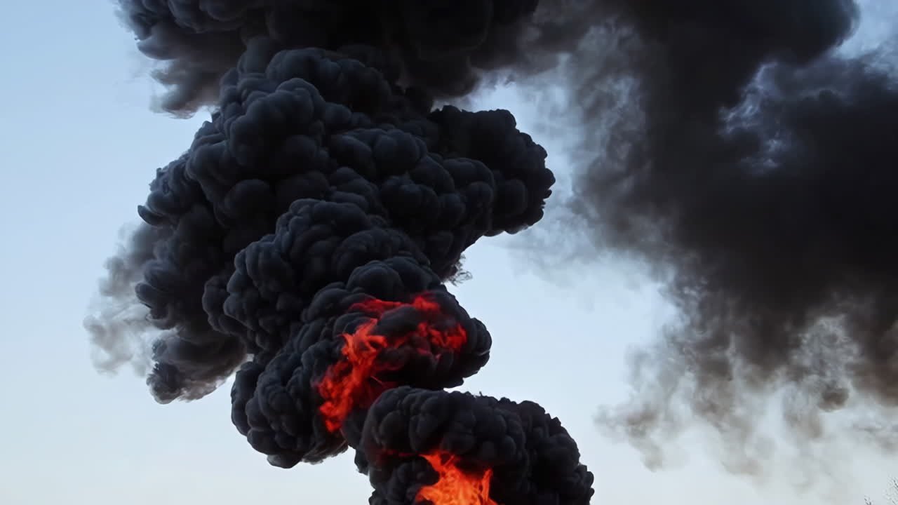 Large Fire with Dense Black Smoke