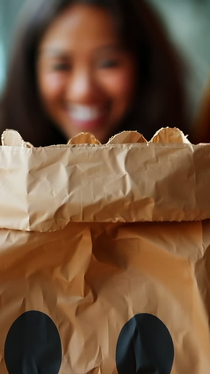 Cheerful Friends With Happy Bags at a Gathering in the City. Three friends proudly display their happy bags, sharing smiles and joy at a vibrant social gathering.