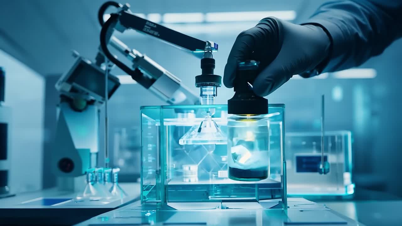 brazo robótico en un entorno de laboratorio de alta tecnología