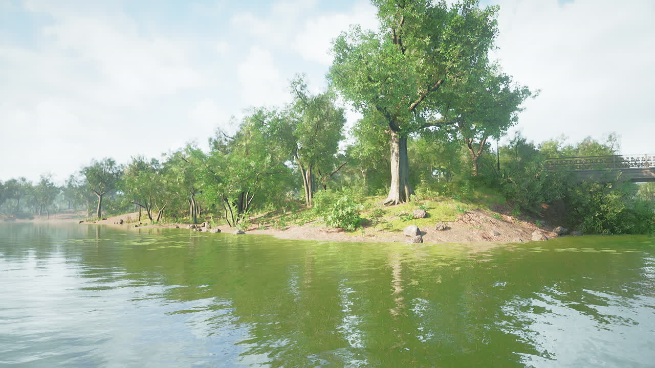 공원에서 호수와 함께 아름다운 다채로운 여름 봄 자연 풍경