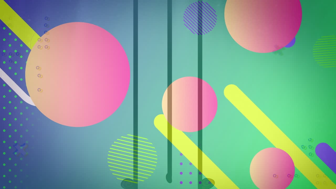 animación digital de formas abstractas que se mueven contra un fondo de gradiente verde y azul