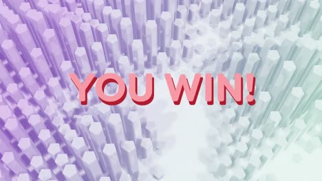 animación digital de usted ganar texto contra formas 3d que se mueven sobre un fondo blanco