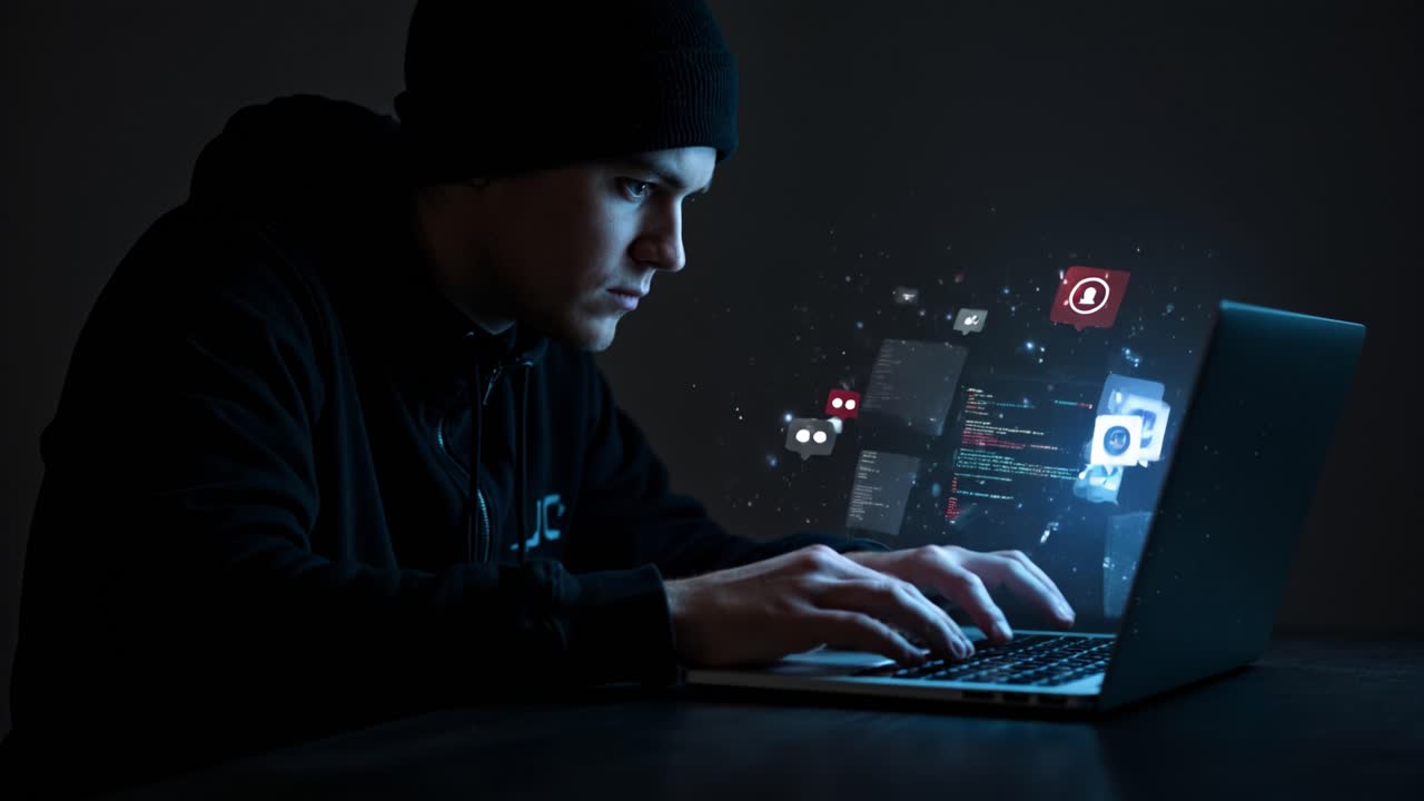 Hacker Working on a Laptop