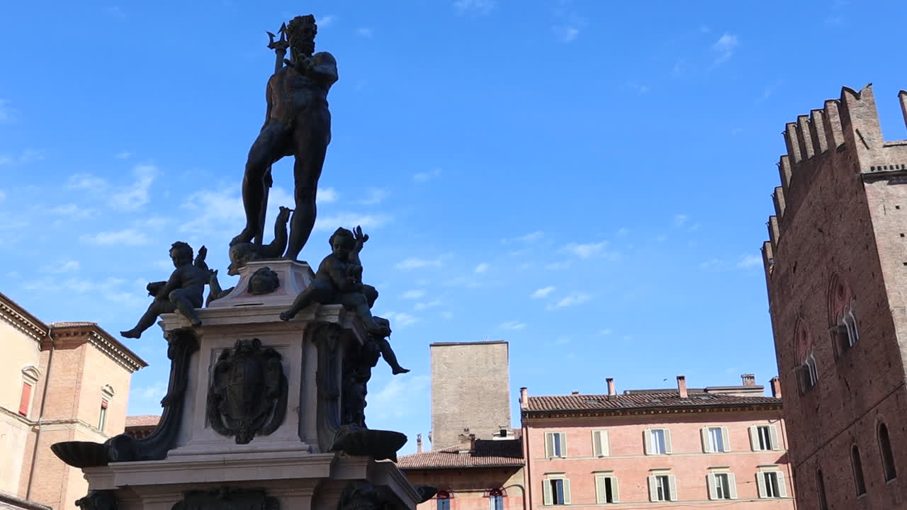 The fountain of Neptune in Bologna city center. Italy
