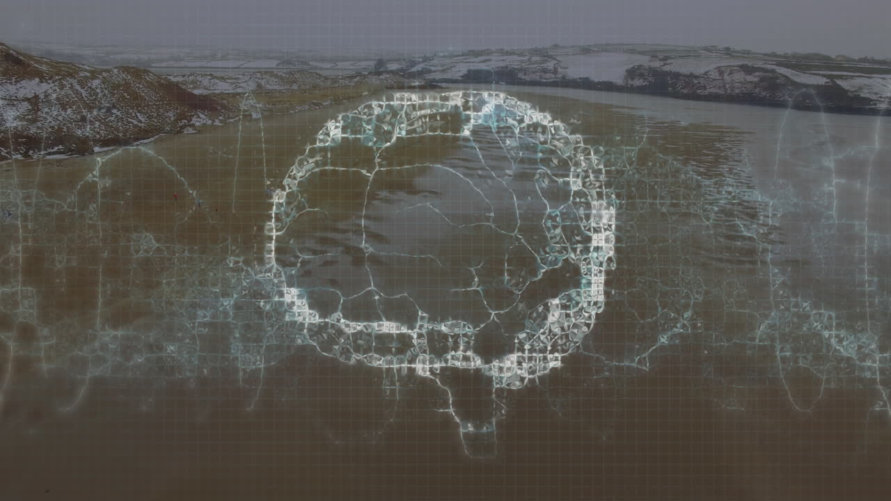 Animation of human brain over seascape