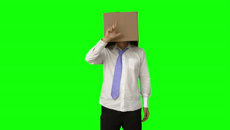 Businessman-standing-with-box-over-his-head-