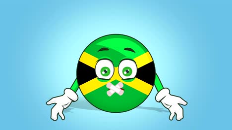 cartoon icon flag jamaica face animation  silent sealed mouth with alpha matte