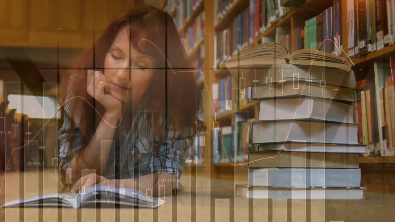 animación del procesamiento de datos digitales sobre la lectura y el estudio de las estudiantes