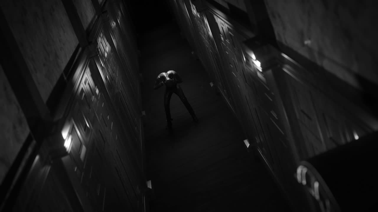 어두운 터널에서 인간과 같은 괴물의 애니메이션이  ⁇  놀랐습니다.