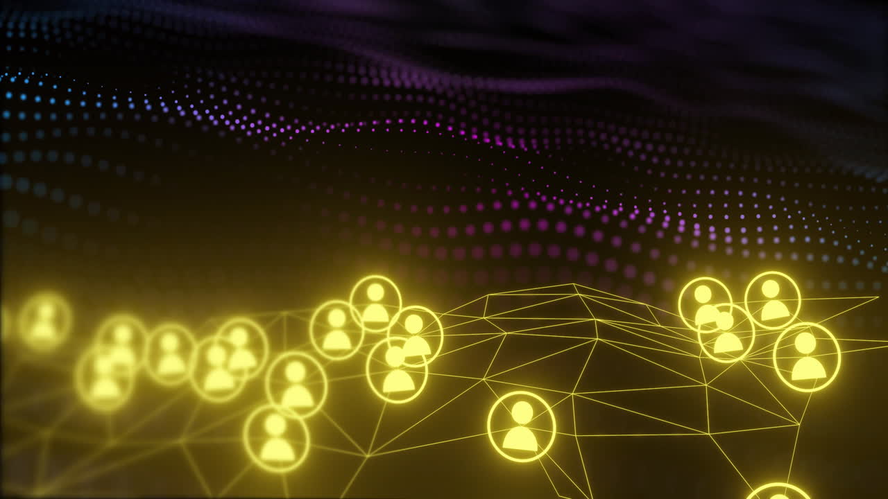 animación de la red de conexiones con los iconos de las personas sobre fondo negro