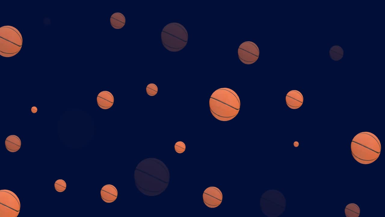 Animation of multiple basketballs on blue background